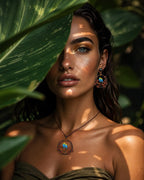 Model wearing the Lovebirds pendant and earrings